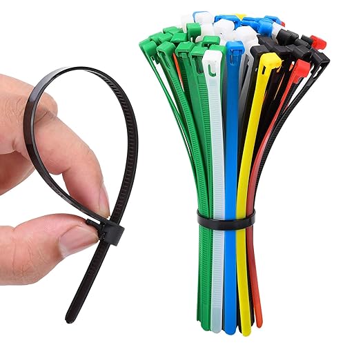 CSZD Releasable Zip Ties, Reusable Nylon Cable Ties 8 inch, Adjustable Wire Ties for Office Home Garden Use, 100 Pcs, Multicolor