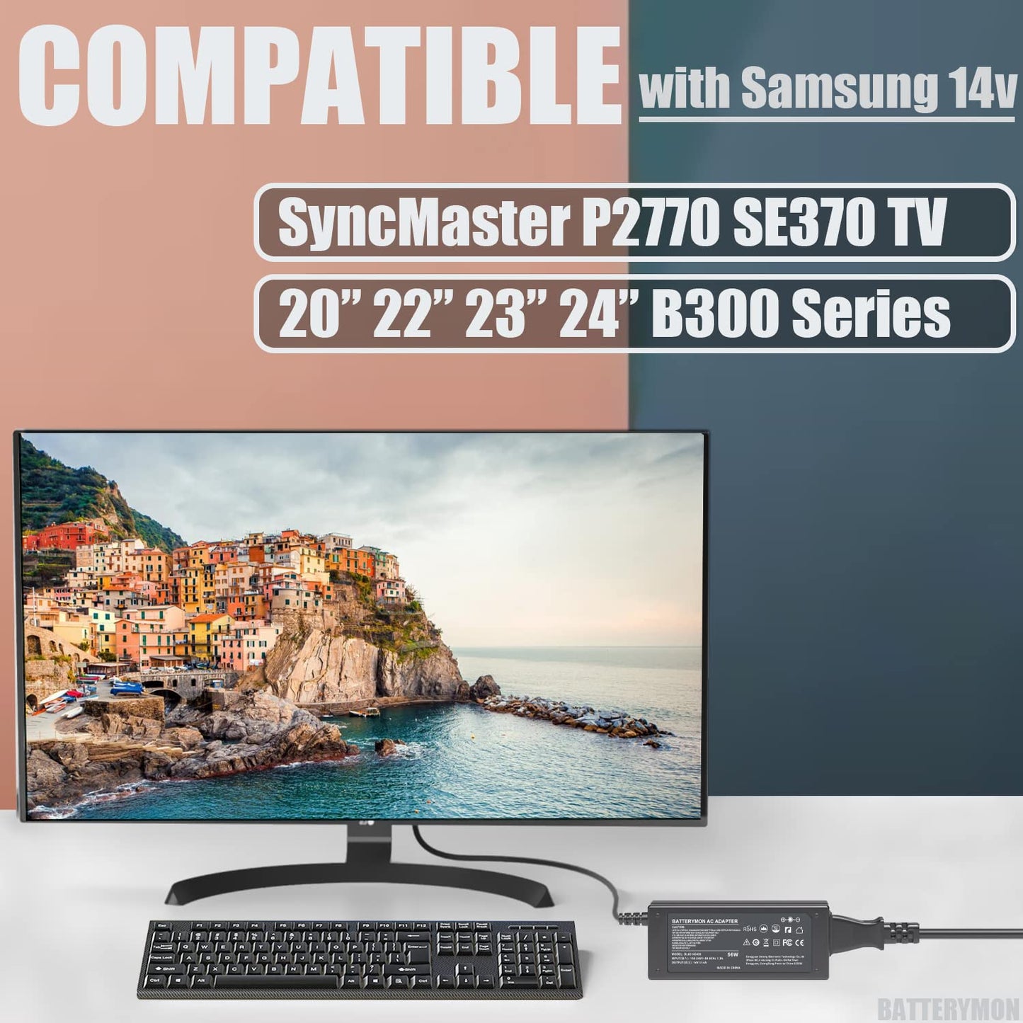 14V 4A Power Supply Compatible with Samsung SyncMaster P2770 S22C300H C27F398 C27F591 S24D300 S22E310 S27E310 S27B550 S20A350B S22F350F S22B150N…