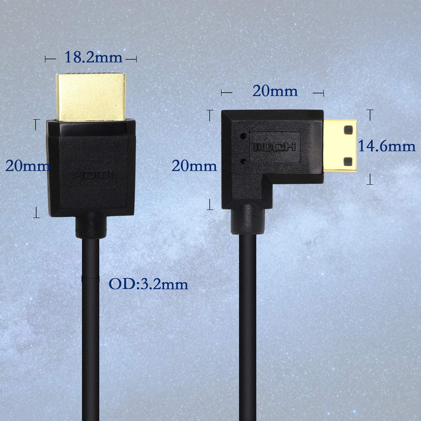 PNGKNYOCN 15CM Mini HDMI to HDMI Short Cable, 90 Degree Left Angle High Speed Mini HDMI Male to HDMI 2.0 Male Adapter Support 4k@60HZ YOUCHENG,