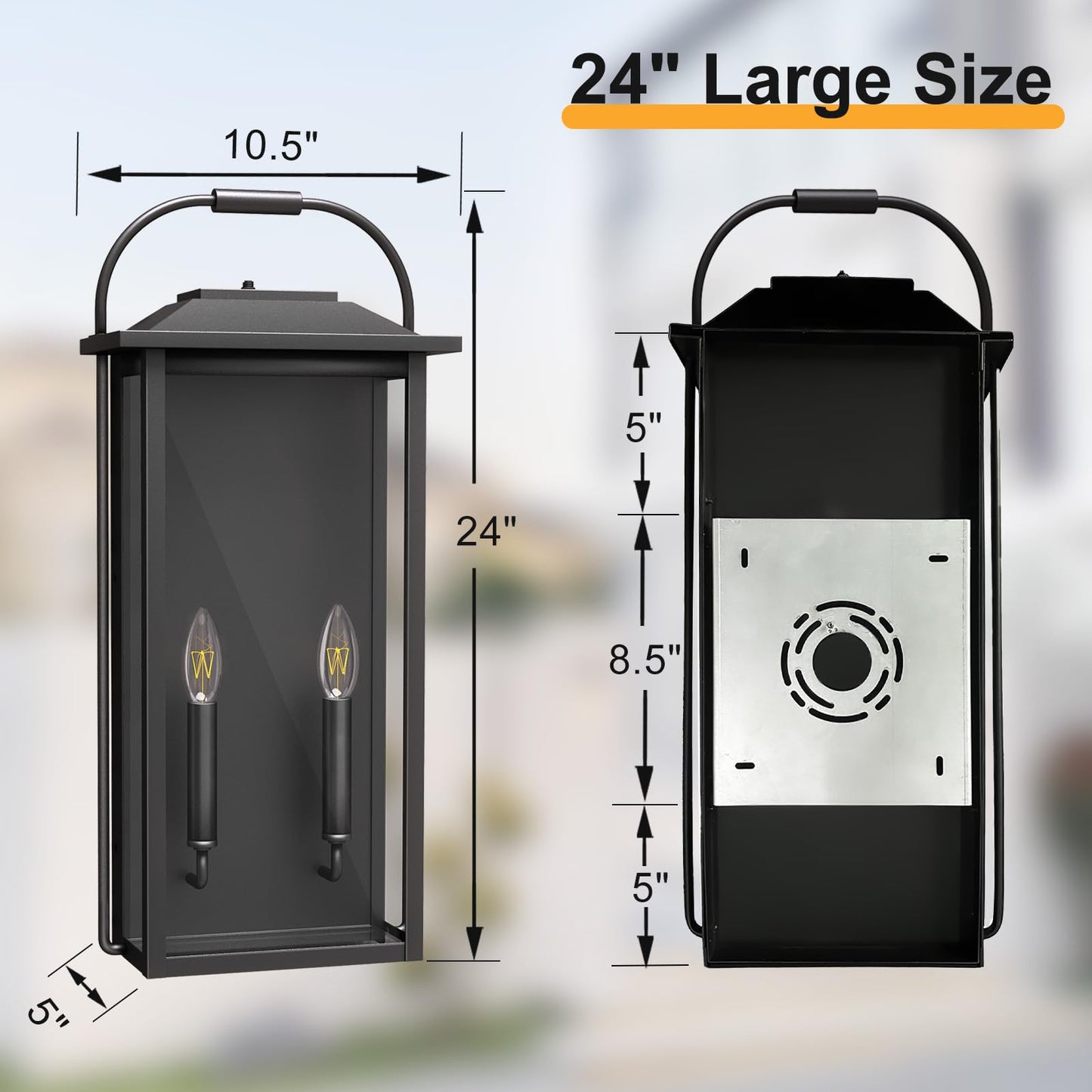 Lawyettle Large Size Dusk to Dawn Outdoor Wall Light, 24 Inch Exterior Wall Sconce 2-Light, Modern Matte Black Outdoor Wall Lantern, Waterproof