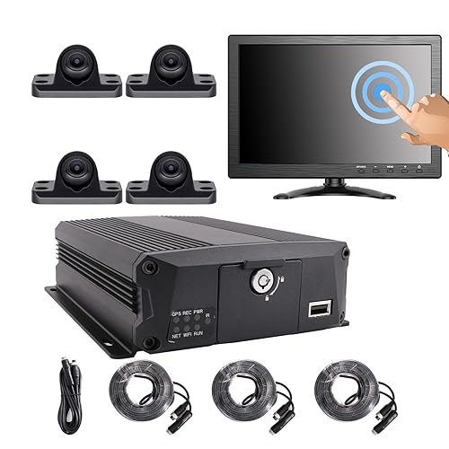 JOINLGO 4-CH 1080P 10" Touch Screen DVR Camera System Loop Record Video, Mini Waterproof Camera 120 Degree View Angle for Truck Van Bus RV