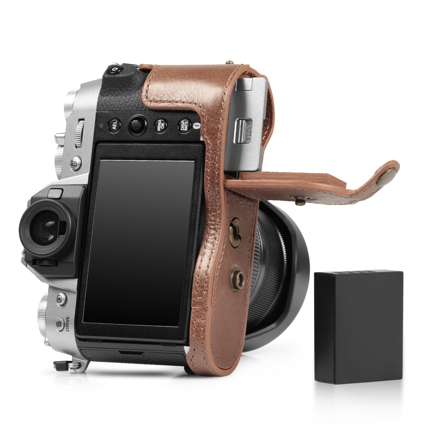 MegaGear Genuine Leather Camera Case for Fujifilm X-T50 (16-50mm & 18-55mm)- Stylish and Protective - Brown