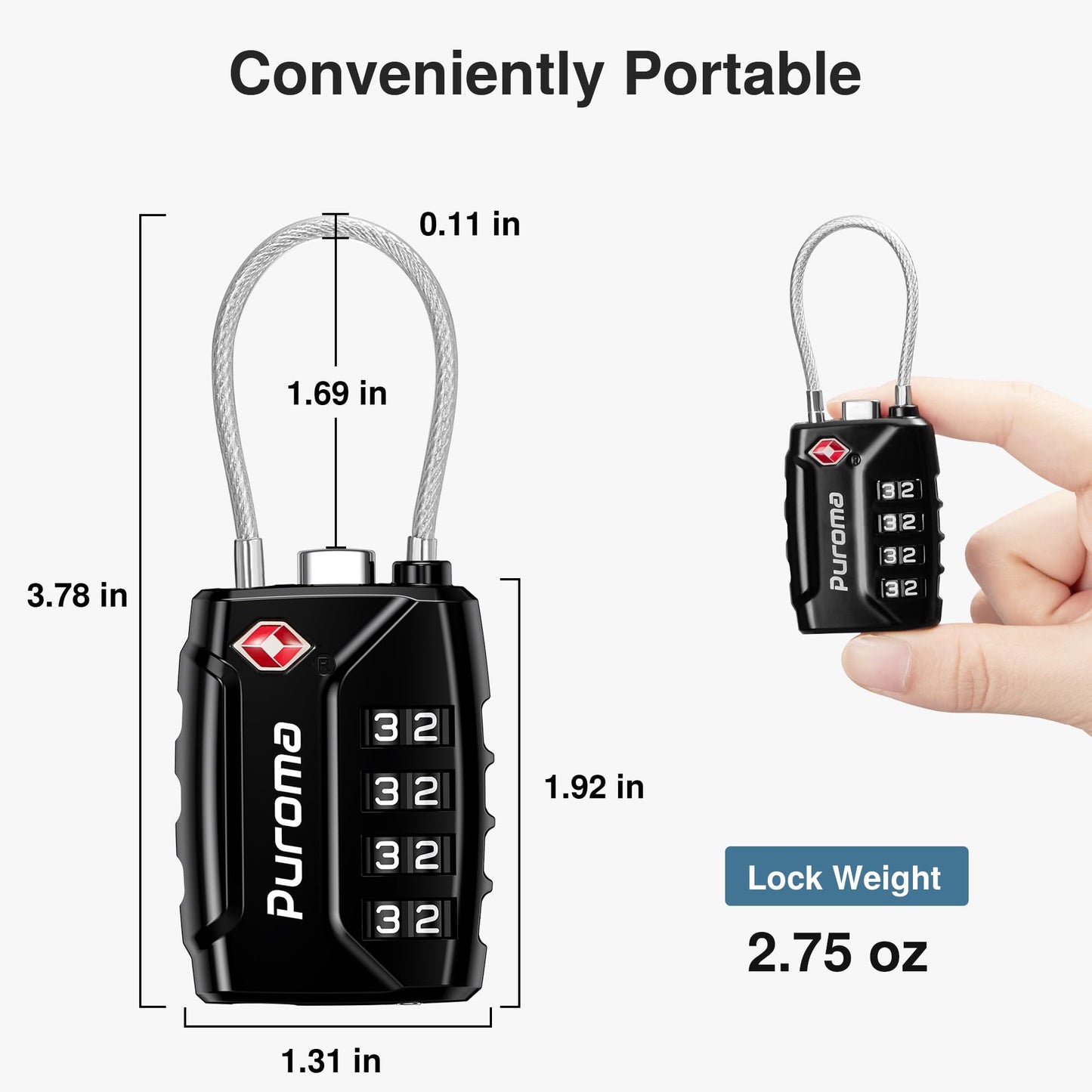Puroma 2 Pack TSA Luggage Locks – 4-Digit Combination, Resettable Code Lock for Suitcases, Backpacks, Gym & Travel Bags