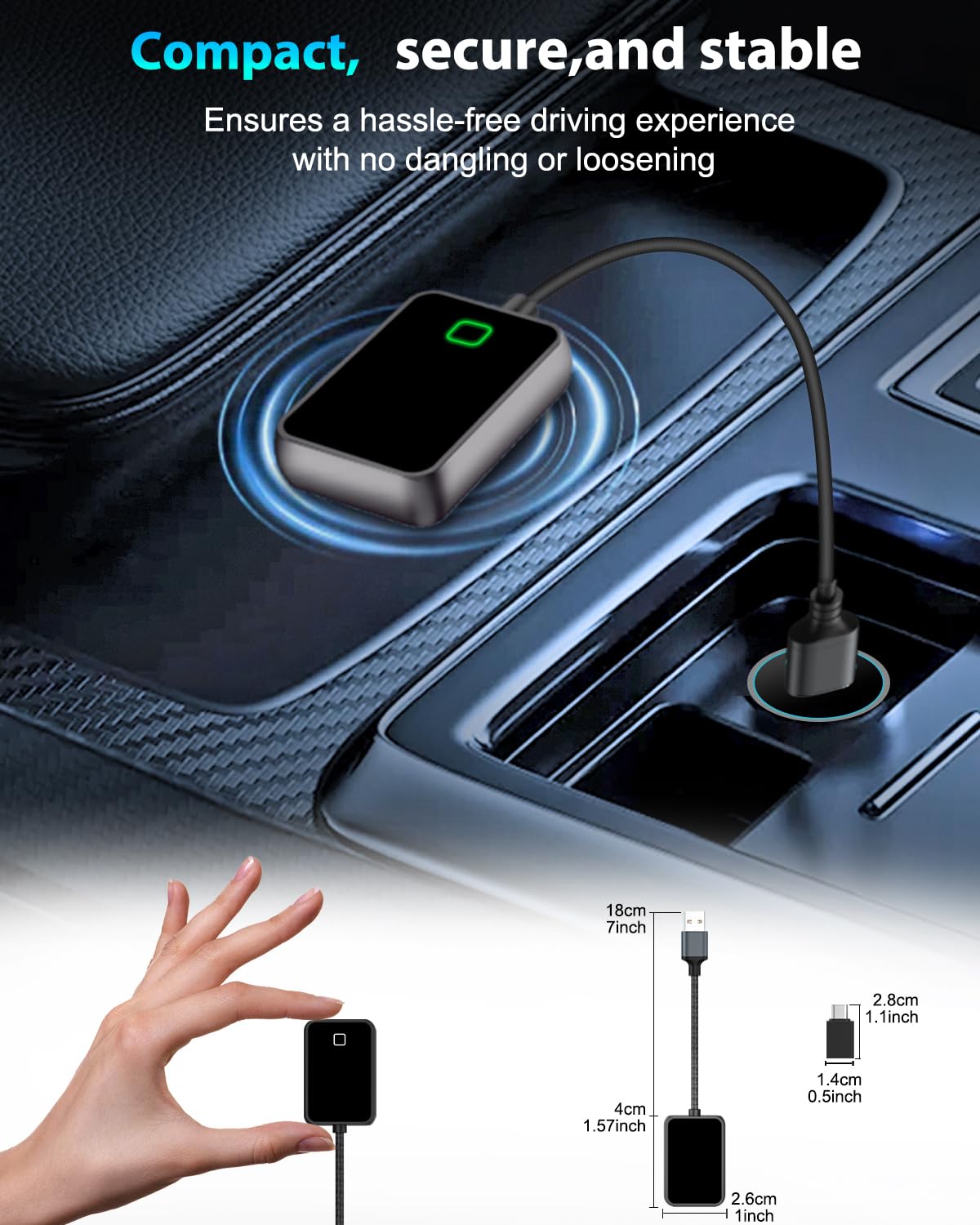 Wireless Carplay Adapter for iPhone, Converts Wired CarPlay to Wireless, Plug and Play Dongle for Apple CarPlay, Bluetooth Control Adapter for Cars