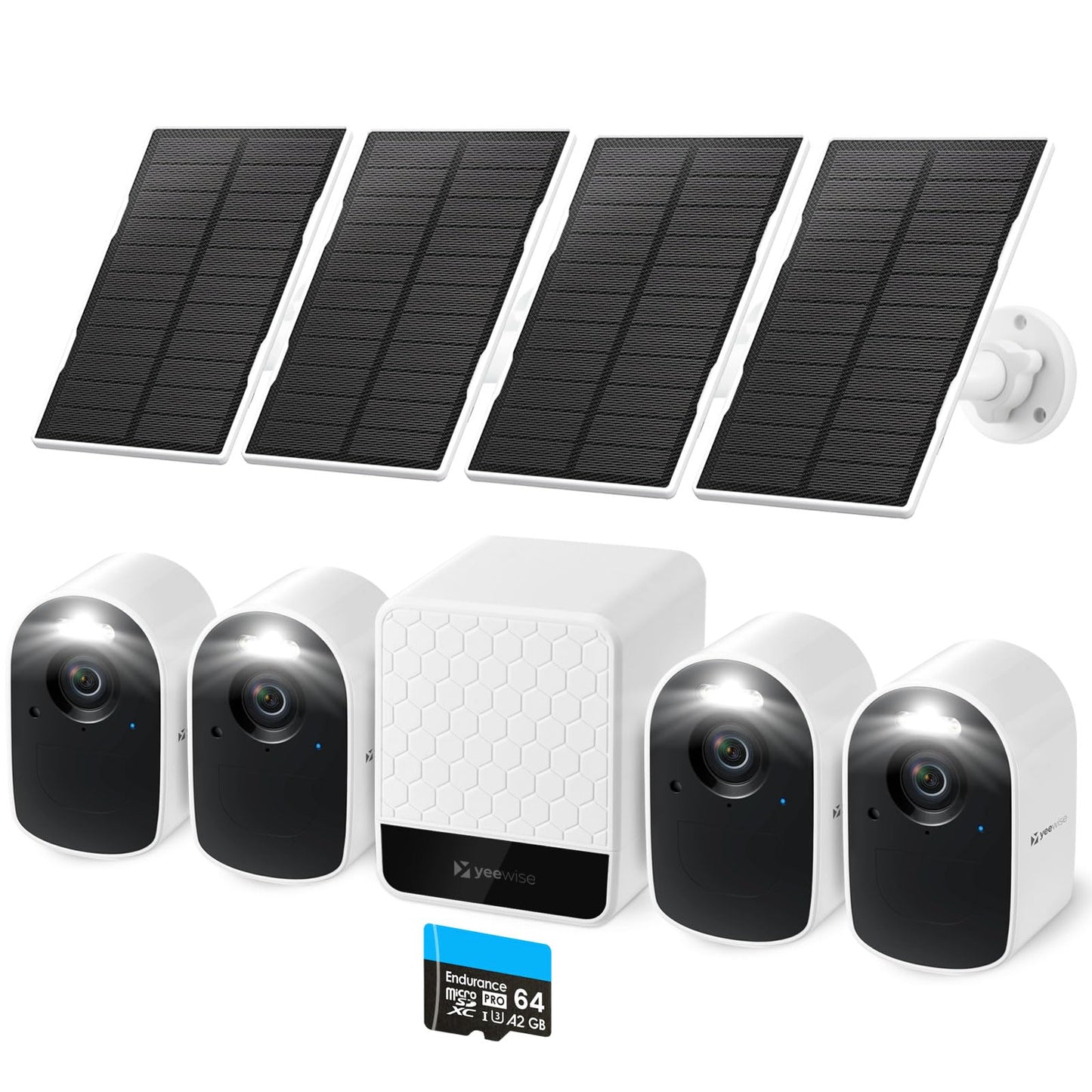 yeewise WiFi6 Solar Security Cameras Wireless Outdoor, 2K QHD Home Security System, 4-Cam Kit, 2.4&5GHz WiFi, Color Night Vision, Local Storage, IP66