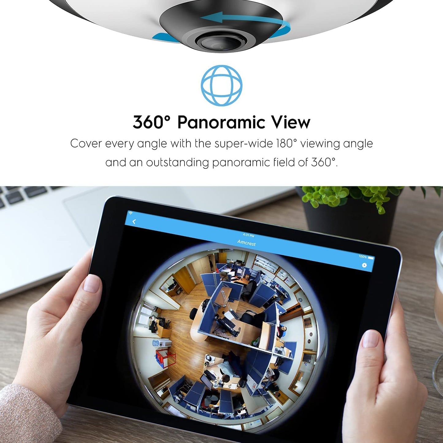 Amcrest Fisheye IP POE Camera, 360° Panoramic 5-Megapixel POE IP Camera, Fish Eye Security Indoor Camera, IVS Features and People Counting, MicroSD