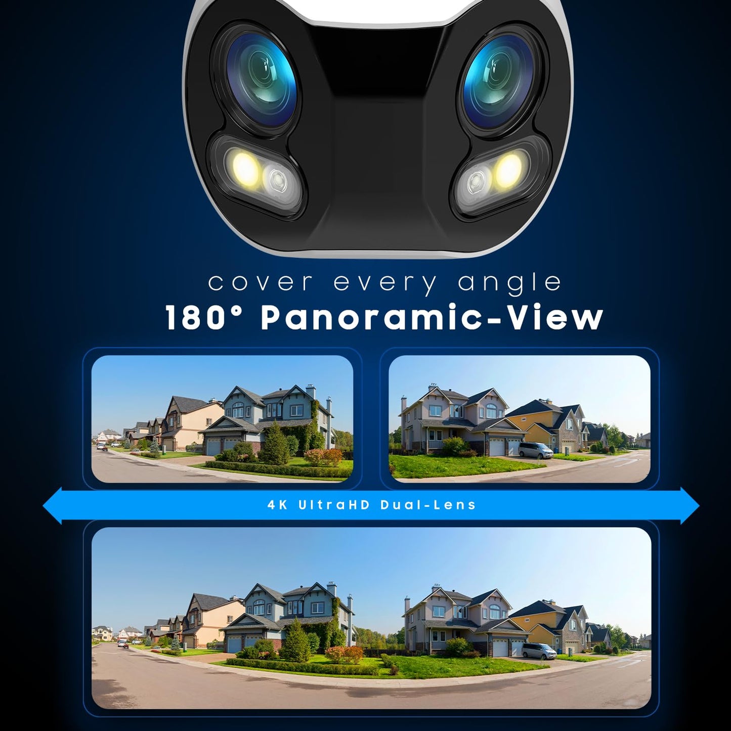 Amcrest Dual-Lens 4K (8MP) Outdoor Security WiFi Camera, 2 x 4MP Lenses WiFi AI Bullet IP Camera, Dual-Band 2.4Ghz & 5Ghz, Face Detection, Panoramic