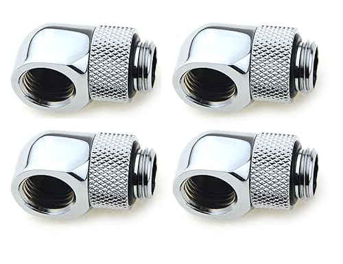 BXQINLENX Nickel-Plated Brass Silver Chrome G 1/4" Male to Female 90° Rotary Enhance Multi-Link Adapter Fitting for Computer Water Cooling System(4