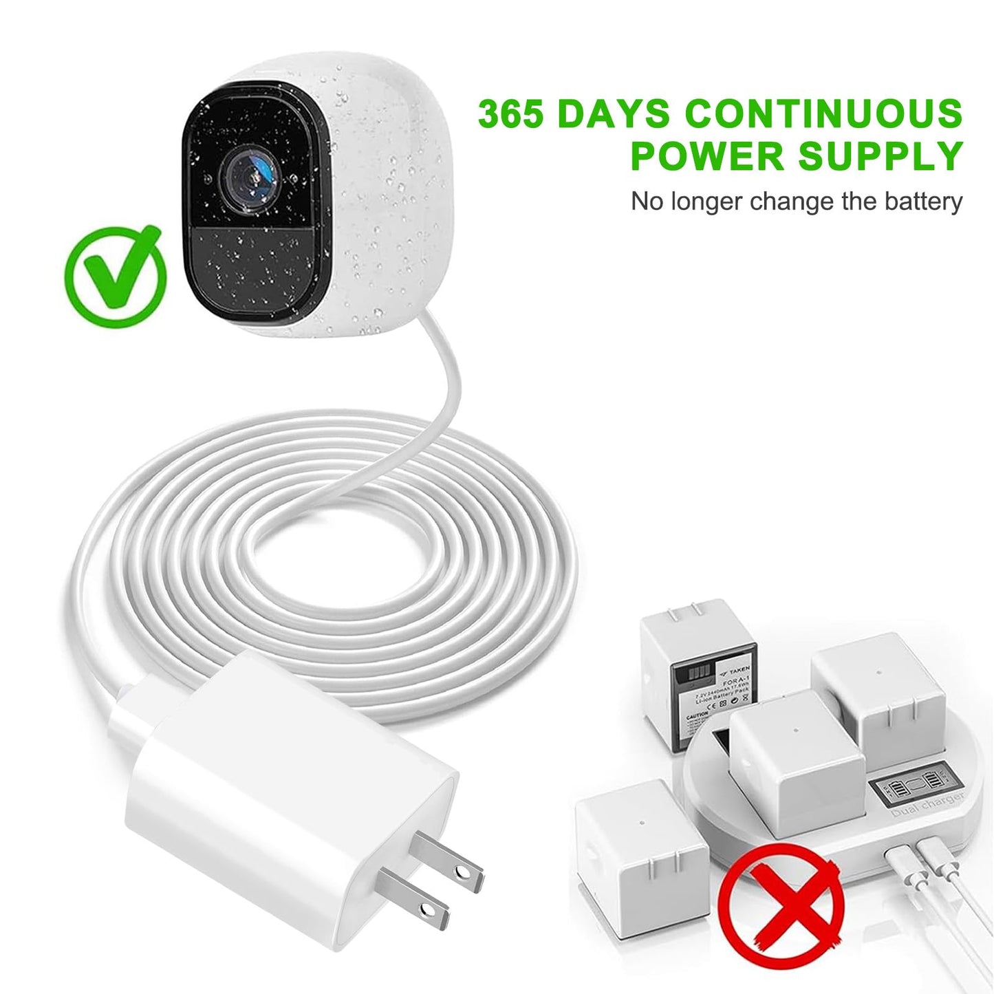5FT Charging Power Cable Cord 9V for Arlo Pro, Pro2, Essential Spotlight XL/XL 2nd, Wyze Cam Pan v3/v2, Netvue, Blink, Yi Home Camera, Oculus Go, Kasa