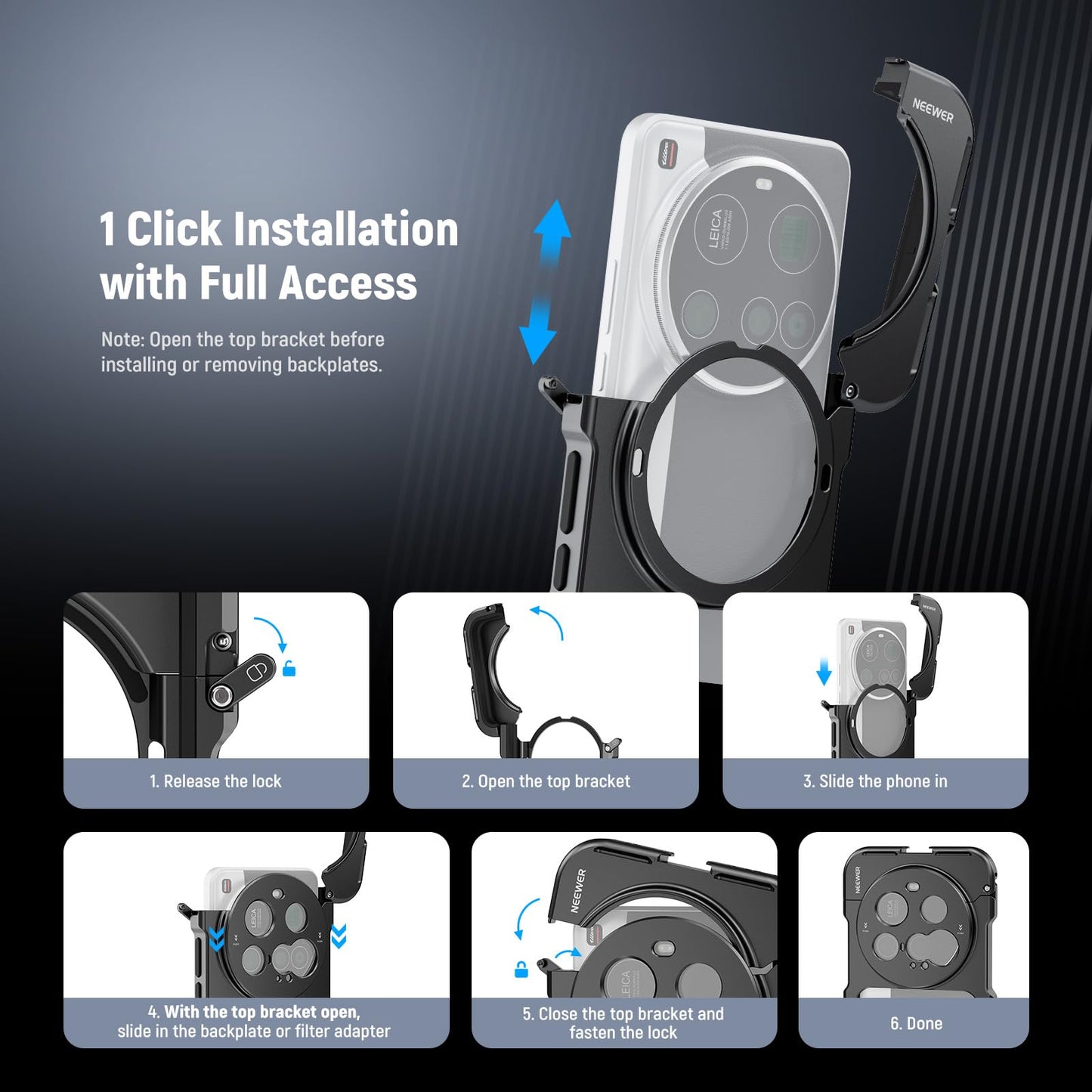 NEEWER 15 Ultra Cage, Quick Release Video Rig Case Phone Stabilizer Holder Compatible with Xiaomi 15 Ultra with 67mm Filter Adapter & 17mm Lens