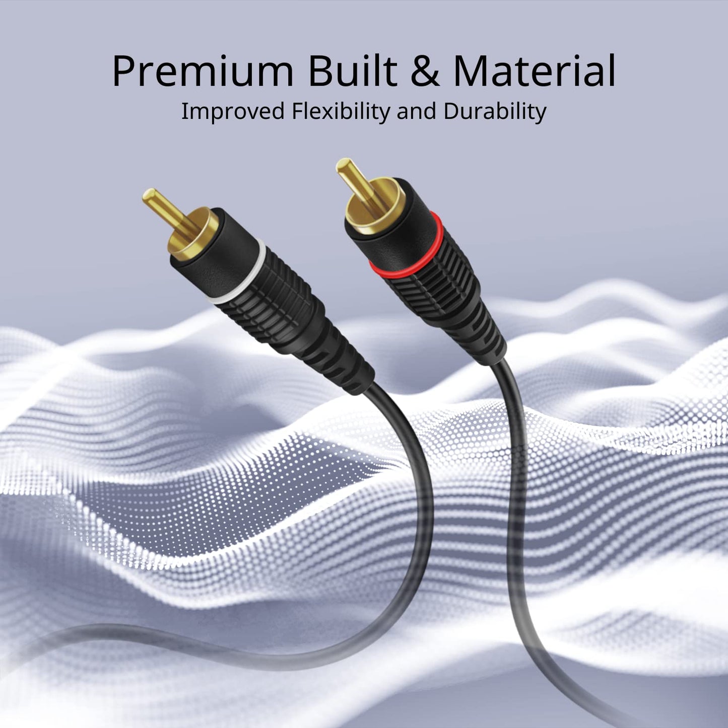 TNP RCA Cable 50ft - Gold Plated 2 RCA Male to Male HiFi Stereo Cable - Red White Audio Cord Dual Shielded for Amplifier, Car Audio, Home Theater