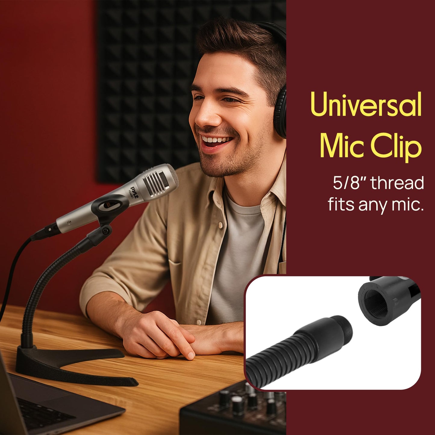 Pyle Desktop Microphone Stand - Universal Tabletop Mic Holder w/ Flexible 8.2'' Inch Gooseneck Mount and Solid U Shape Base - Perfect for Table Desk