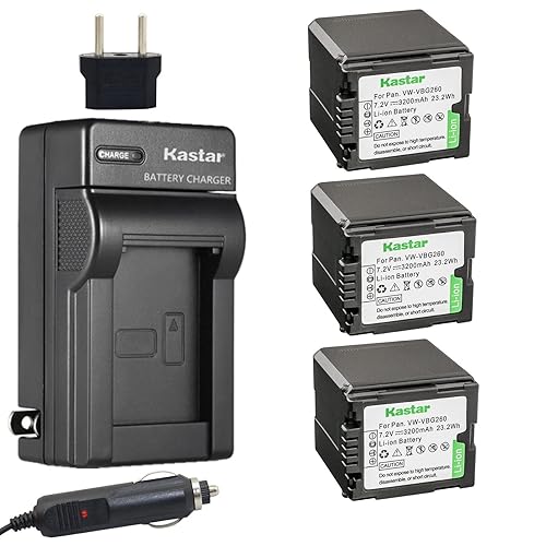 Kastar Battery 3-Pack + Charger Kit for VW-VBG260 AG-AC7 AG-AF100 AG-HMC40 AG-HMC80 AG-HMC150 HDC-HS250 HDC-HS300 HDC-HS700 HDC-SD600 HDC-SD700