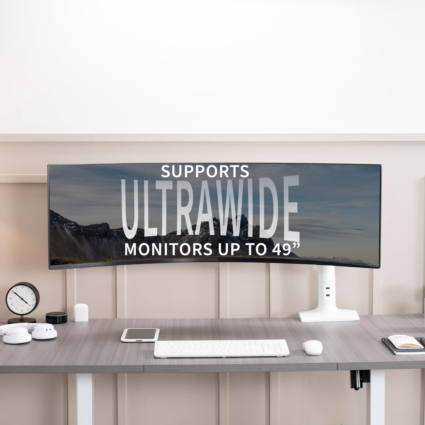 VIVO Premium Tilt Joint Ultrawide Monitor Stand, Fits up to 49 inch Computer Screens, Single Articulating Pneumatic Arm, C-Clamp and Grommet Desk