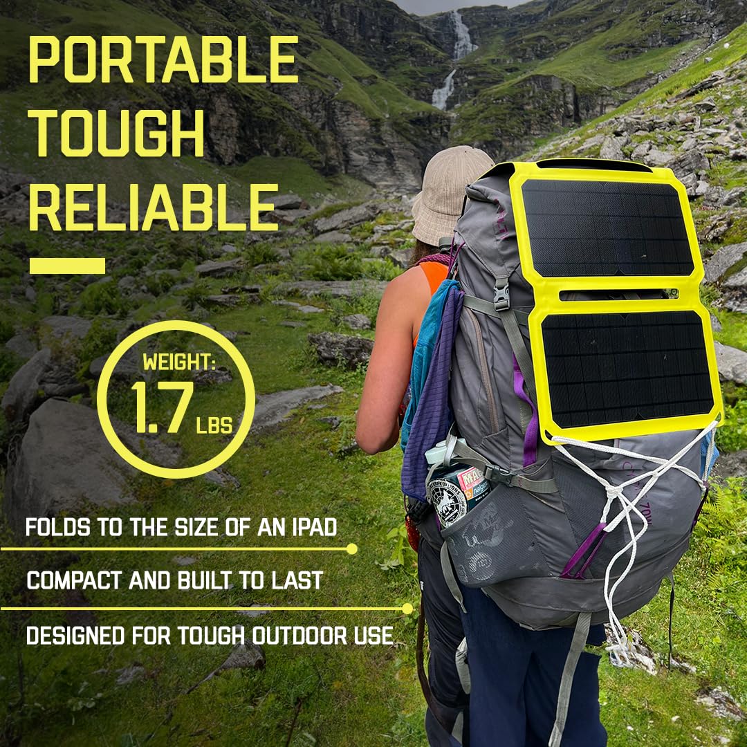 SunJack 25 Watt Foldable IP67 Waterproof ETFE Monocrystalline Solar Panel + 2X 10000mAh Power Banks with USB-A and USB-C for Cell Phones, Tablets