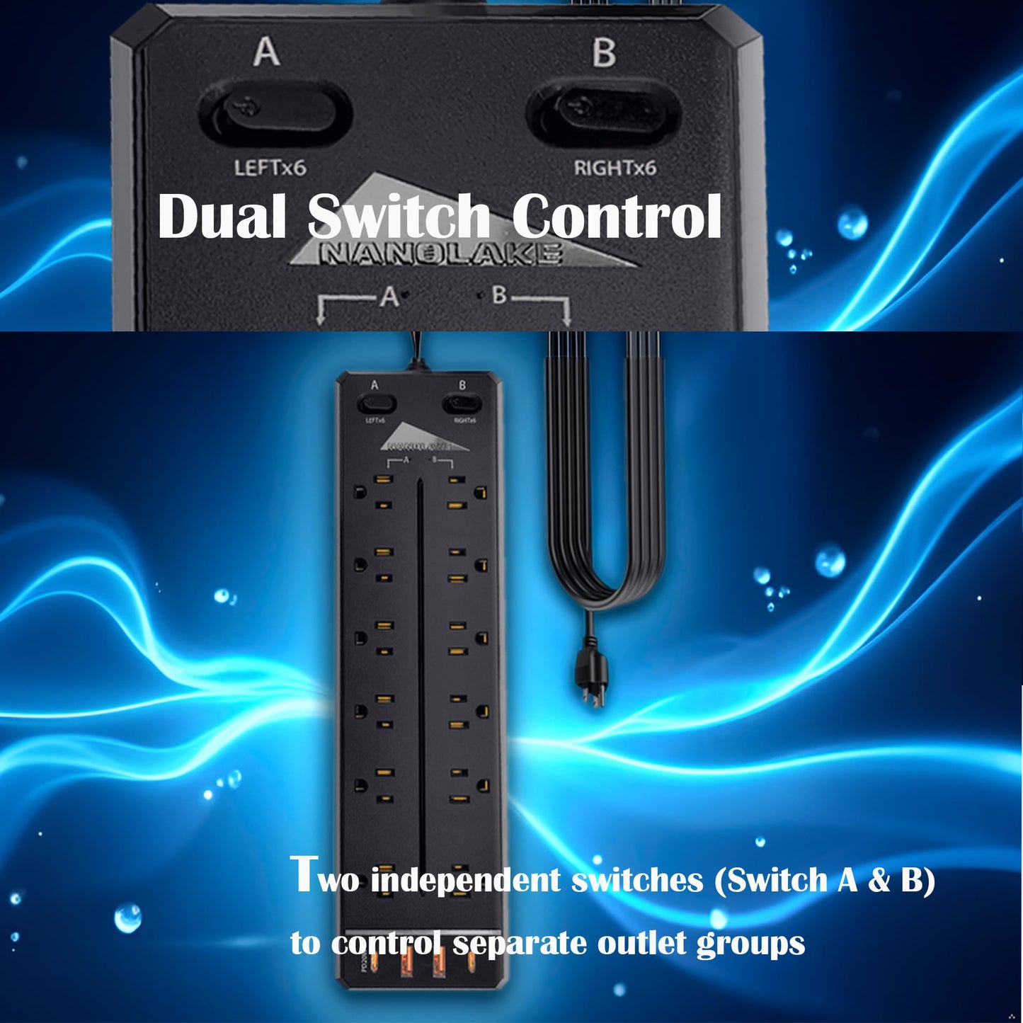 Heavy Duty Power Strip Surge Protector,20A 2500W,Widely 12 Outlets/Dual Switches,20W Fast Charging/PD 20W/QC3.0,350 Joules Protection,12 Gauge 6.5ft