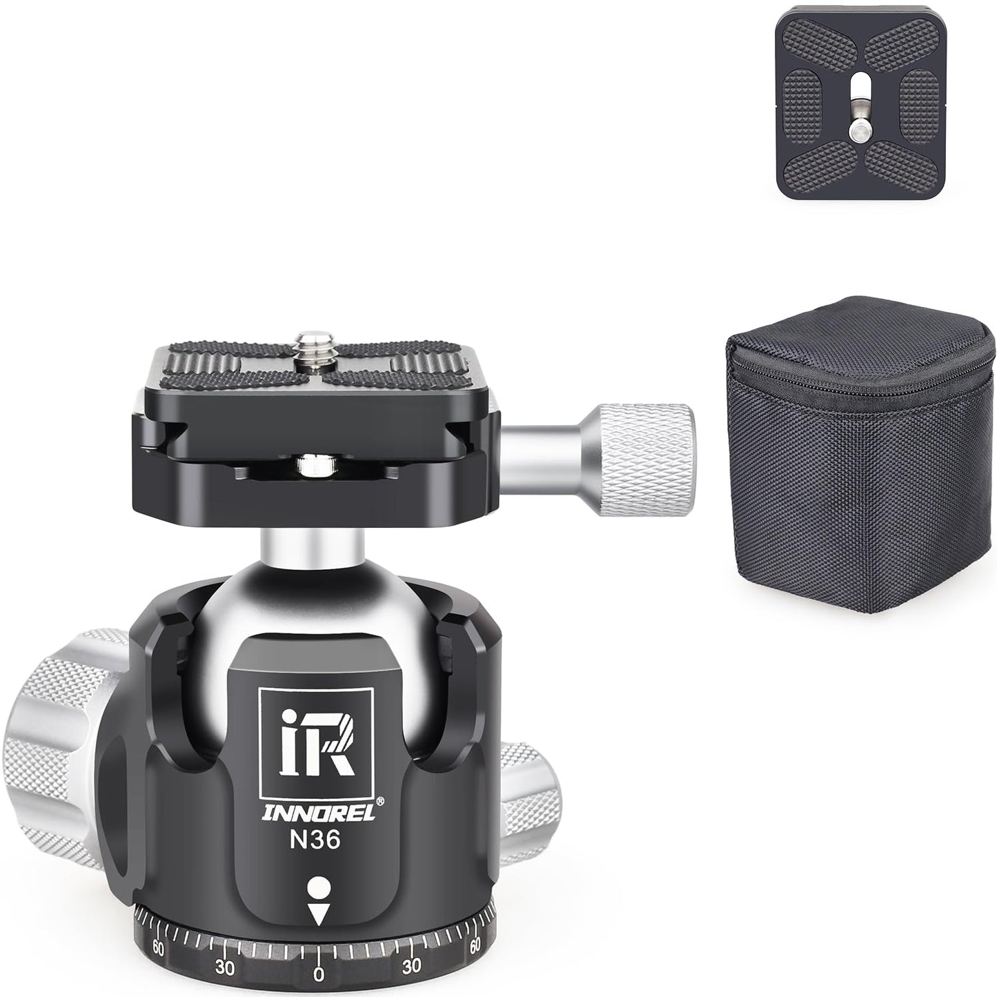 Low Profile Tripod Ball Head-INNOREL N36, Panoramic CNC Metal Camera Tripod Ball Head with Two 1/4" Screw Arca Swiss Quick Release Plates