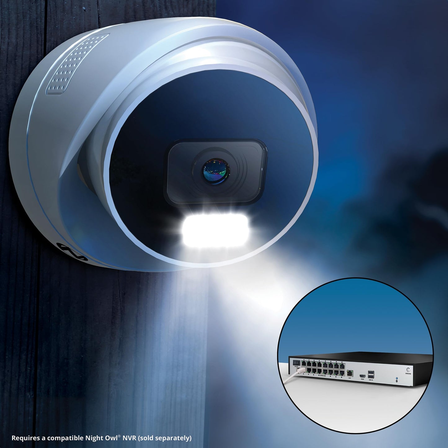 Night Owl Add On Wired IP 4K HD Indoor/Outdoor Deterrence Dome Camera with 2-Way Audio (1-Pack) - Camera Cable Not Included (Requires Compatible NVR