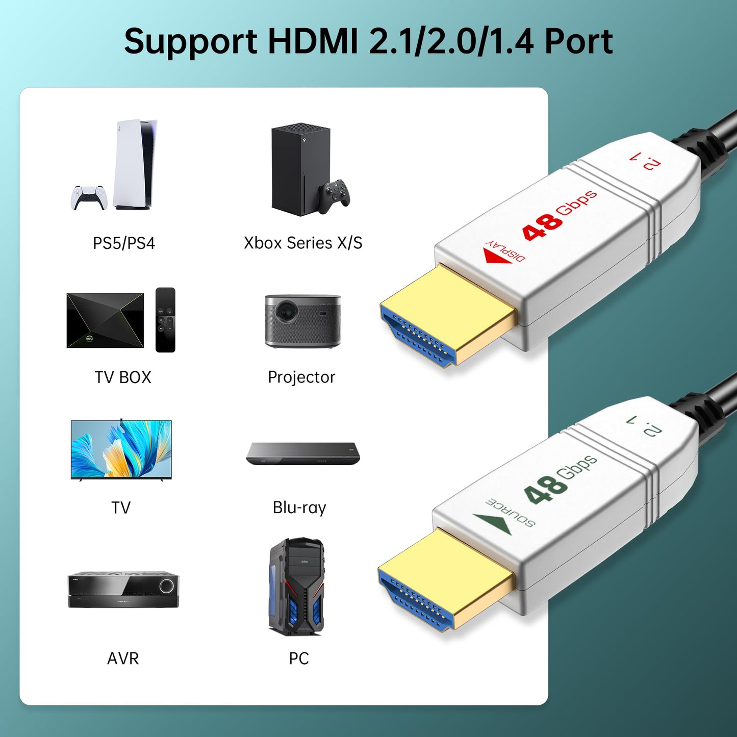 FeizLink 8K Fiber Optic HDMI Cable 3FT, 48Gbps Ultra High Speed HDMI 2.1 Cable, Support 8K60Hz 4K120Hz HDR eARC HDCP 2.2&2.3, HDMI Cord Compatible