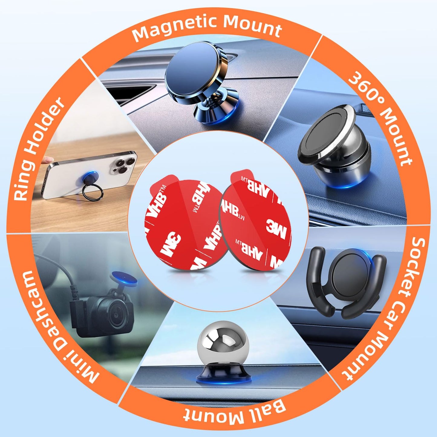 pop-tech Sticky Adhesive Replacement for Magnetic Car Mount, 8PCS Circular Heat Resistant Double Sided Strong Sticker Pads for Magnet Cell Phone Stand