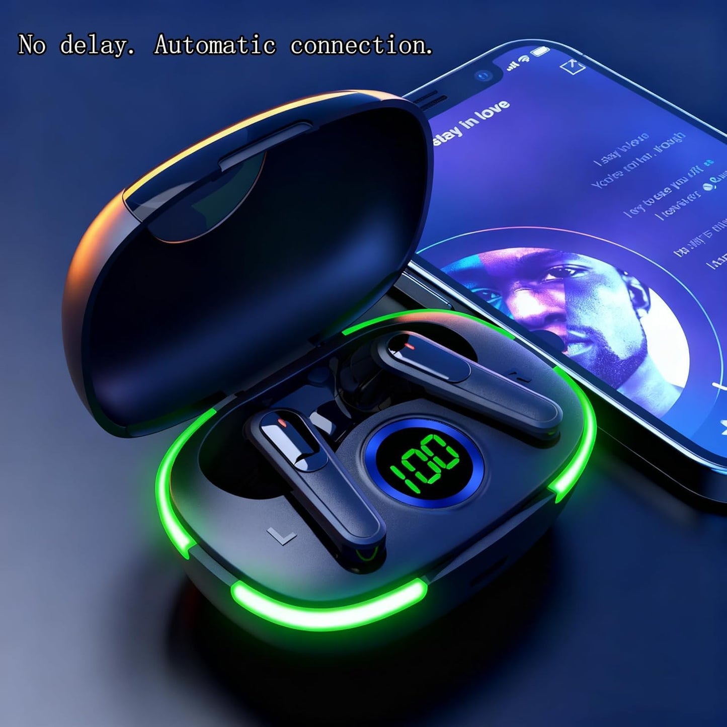 MWRPCRDN Wireless Earbuds Bluetooth Headphones 50H Playback Touch Control Noise Cancellation LED Power Display Charging Case IPX7 Waterproof Earphones