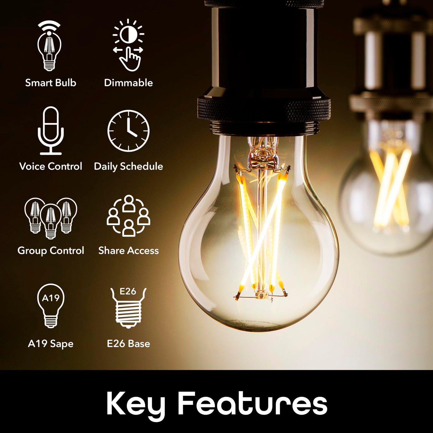 Geeni LUX Edison Wi-Fi LED Smart Light Bulb, Soft White (2700K), 2-Pack