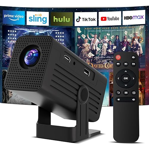 Mini Projector, Portable Projector 4K Support, Full HD 1080P Outdoor Movie Projector with WiFi6 and Bluetooth,Auto Focus with Built-in Apps