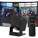 Mini Projector, Portable Projector 4K Support, Full HD 1080P Outdoor Movie Projector with WiFi6 and Bluetooth,Auto Focus with Built-in Apps