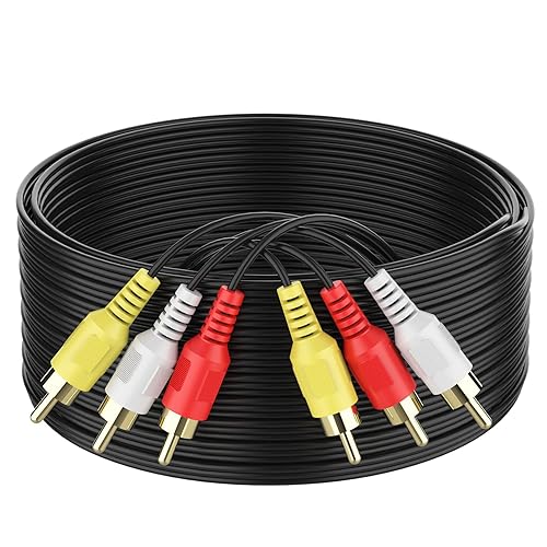 Audio Video RCA Cable, Abireiv 75FT 3RCA to 3RCA Composite AV Cable Compatible with Set-Top Box, Speaker, Amplifier, DVD Player, 24K Gold Plated