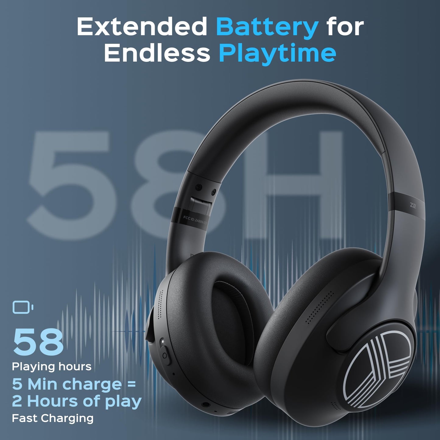 TREBLAB Z2 Hybrid Active Noise Cancelling Workout Headphones - Signature-HD Sound, Deep Bass, 58H Battery, Comfortable, Foldable Over Ear Bluetooth…