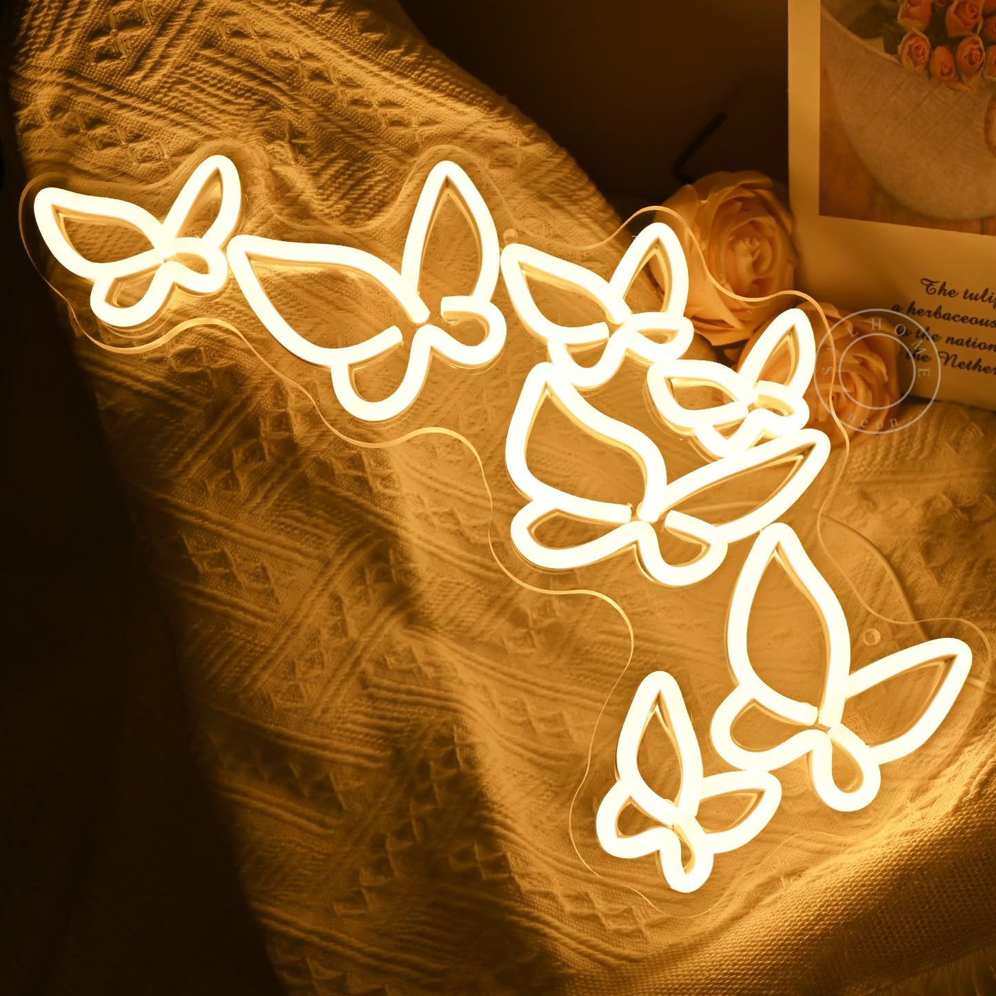 SYLHOME Butterfly Led Neon Light Sign Girls Kids Bedroom Girls Room Beauty Studio Living Room Wedding Birthday Party Light Up Sign 16.5" X 8.9" USB