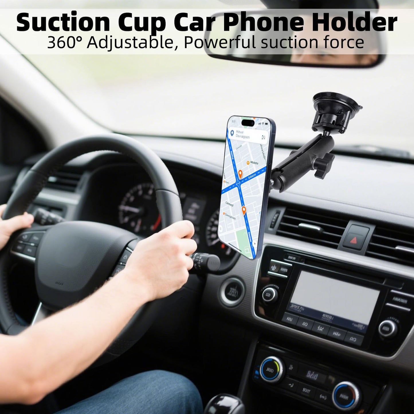 FPN Magnetic Car Phone Holder for Magsafe, Ultra-Stable 360° Rotation Suction Cup Metal Phone Mount for Your Car Windshield Dashboard, Compatible