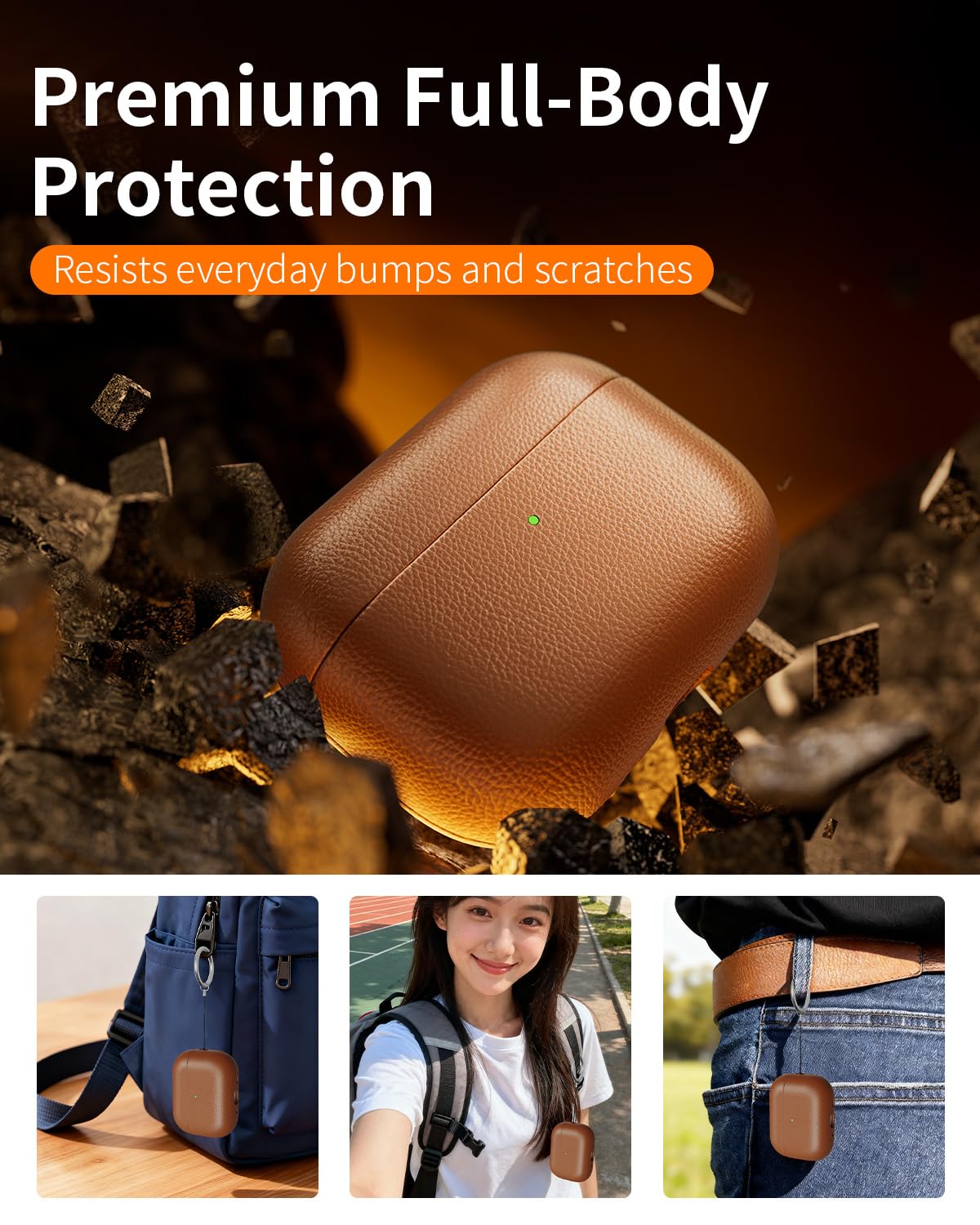 Blissfuhue Genuine Leather Case Compatible with AirPods Pro 3 (2025),Handmade,with Detachable Lanyard, Wireless Charging Support, Full-Grain Leather