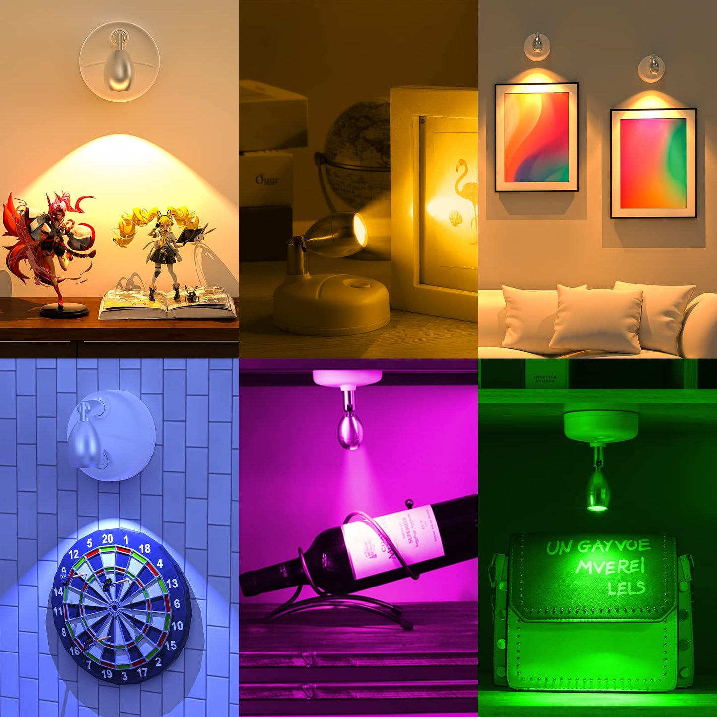 HFCDL Spot Lights Indoor Battery Operated Uplights with Remote, RGBW 13 Color Wireless LED Spotlights Mini Stick On Wall Accent Lights Rotatable Head