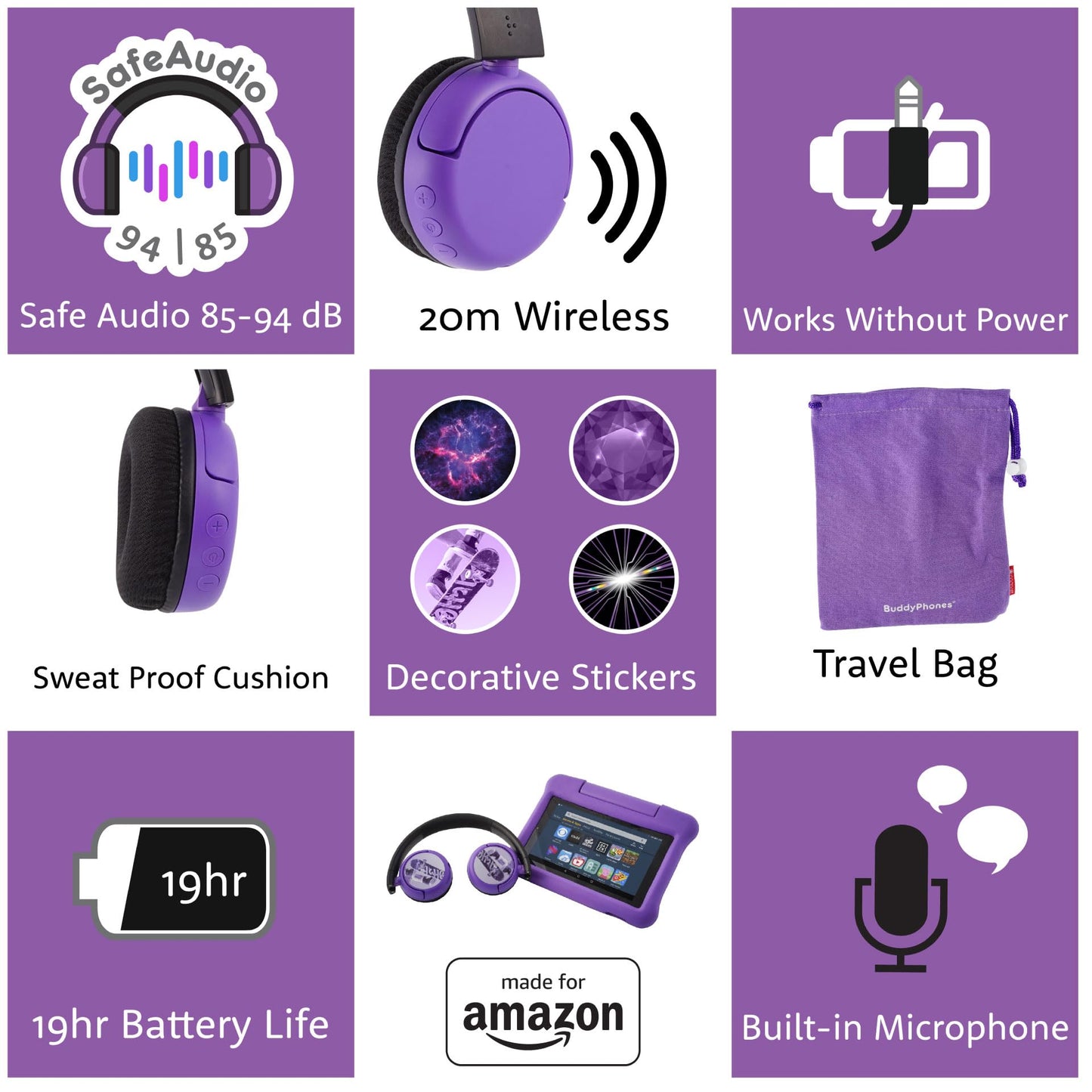 Made for Amazon, Kids Bluetooth Headset, Ages (8-15)