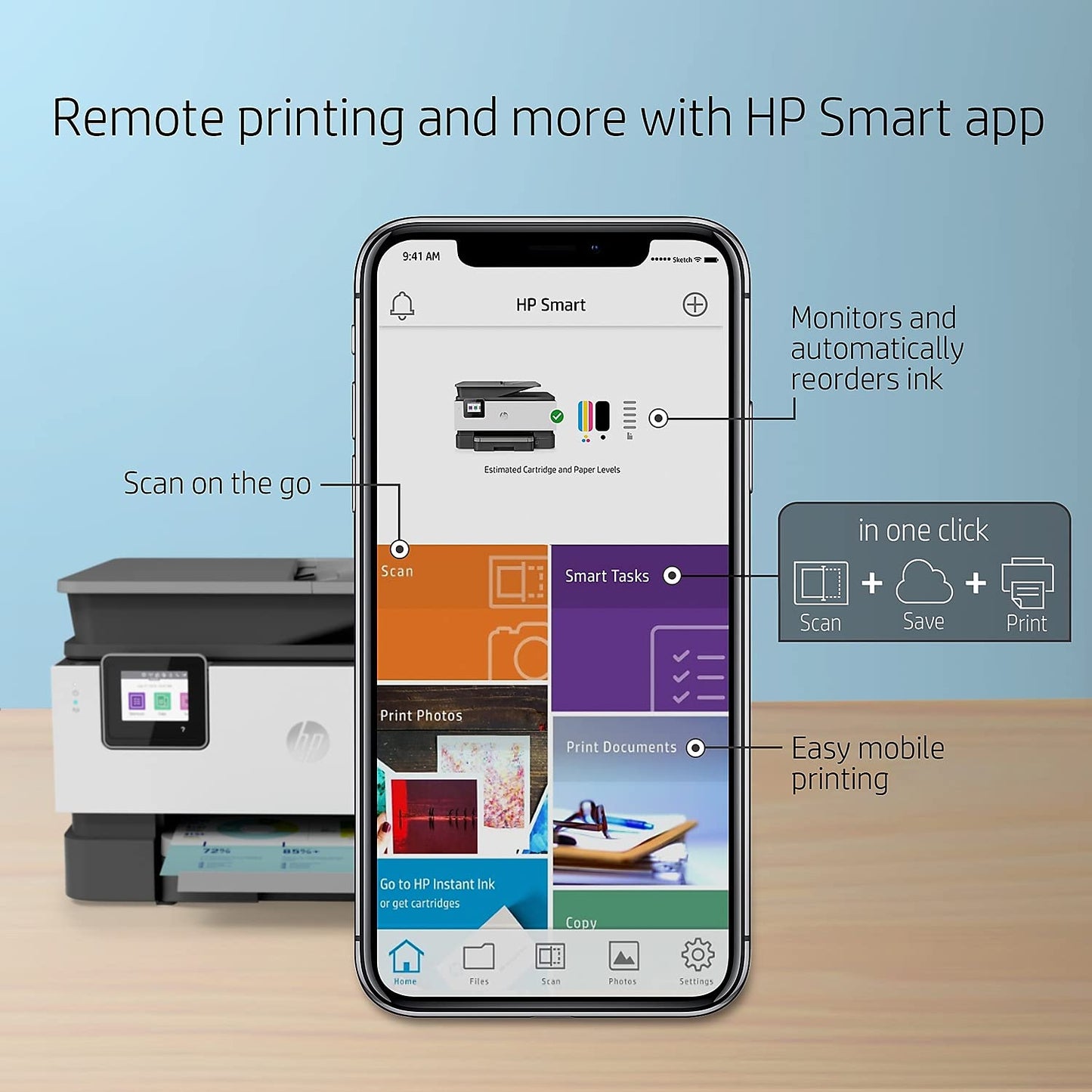 HP OfficeJet Pro 9015 All-in-One Wireless Printer, with Smart Home Office Productivity, Instant Ink, Works with Alexa (1KR42A)