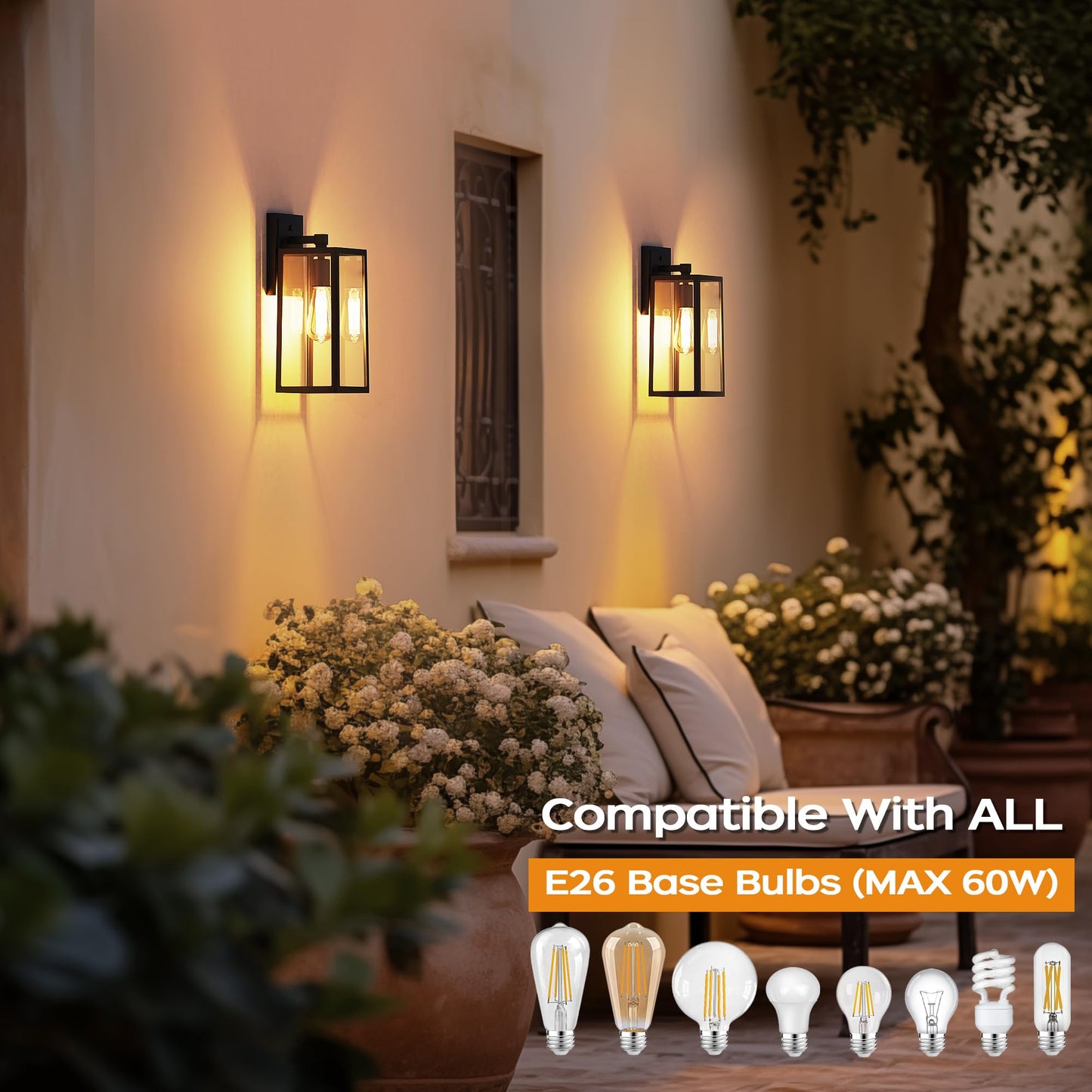 PARTPHONER Dusk to Dawn Outdoor Light Fixtures Wall Mount, Sensor Porch Lights, Anti-Rust Exterior Wall Sconce Lighting Lamp, Waterproof Wall Lantern
