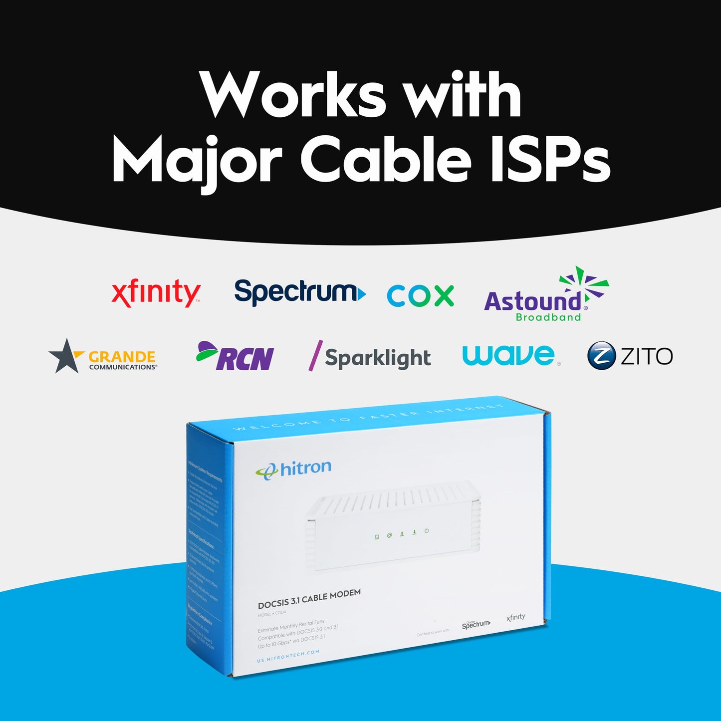 Hitron CODA DOCSIS 3.1 Cable Modem ONLY - for Cable Internet Service ONLY (NOT Fiber/DSL) | Up to 1 Gbps | Requires WiFi Router | Xfinity, Spectrum