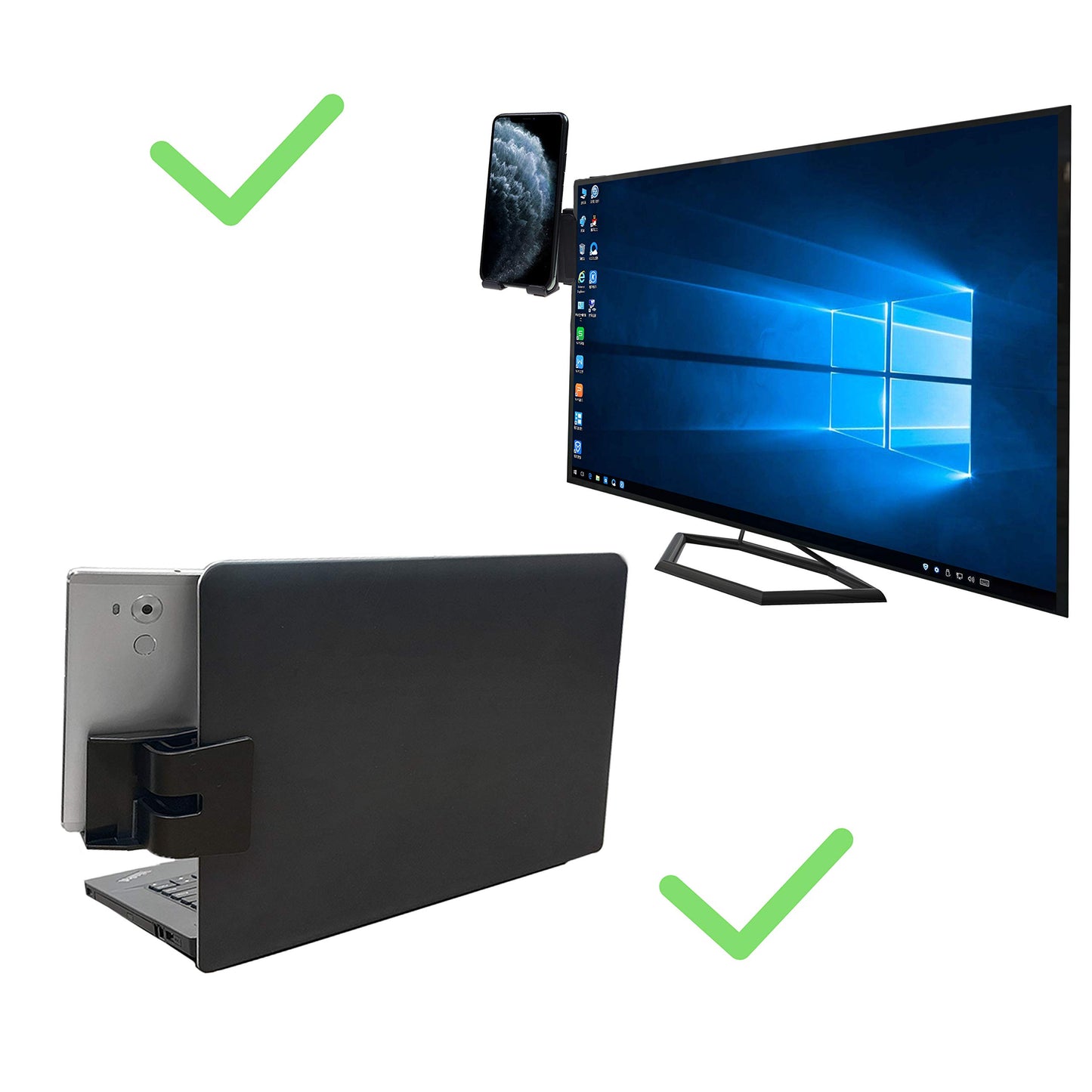 Kare Kind Smartphone Clip-On Holder - Attaches to Monitor and Laptops - Adjustable Mount for Slim or Thick Monitors (up to 25mm) - with A Universal