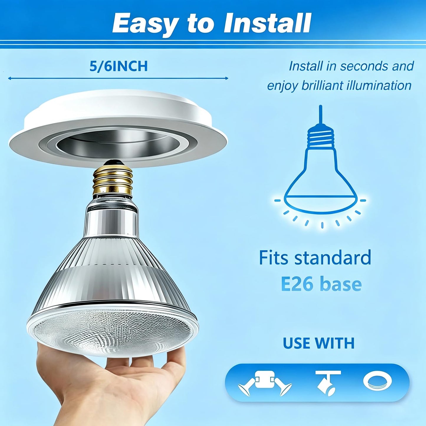 EdisonPar PAR38 Glass Commercial Grade LED Light Bulb, 14W=120W Equivalent 1550 Lumens 20000 Hours Classic Flood Light Bulbs, Dimmable Daylight 5000K