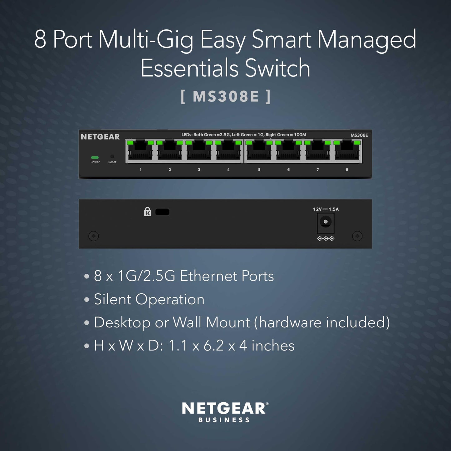 NETGEAR 8-Port 2.5G Multi-Gigabit Ethernet Easy Smart Managed Essentials Network Switch (MS308E) - with 8 x 2.5Gbps Ports, Desktop or Wall Mount