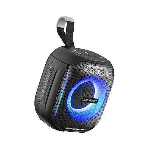 Dolphin S10 Water Resistant Portable Bluetooth Speaker with LED Lights, 5W Output, IPX5, 6-Hour Playtime, Compact Design, for Outdoor, Travel, Beach
