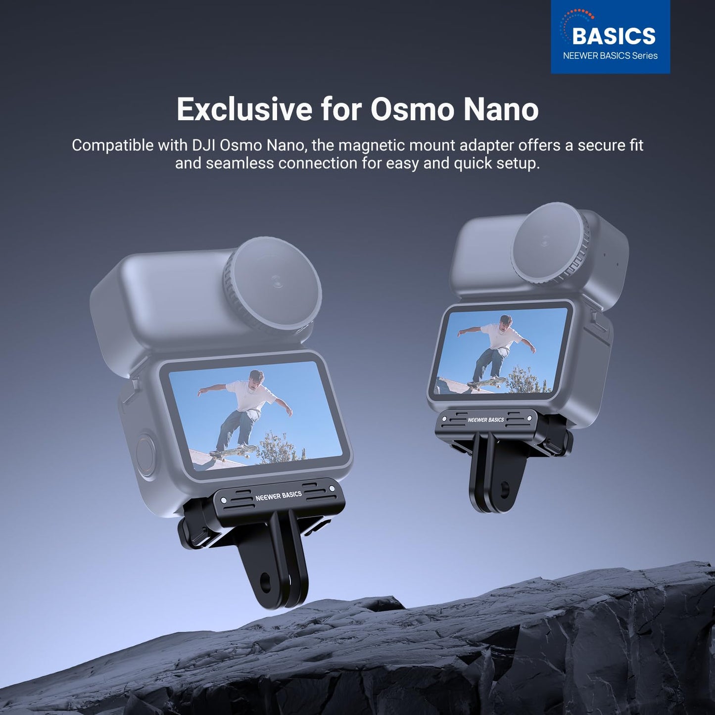 NEEWER Basics Magnetic Quick Release Mount Adapter Compatible with DJI Osmo Nano, Dual Direction Strong Magnetic Base Holder for Action Camera