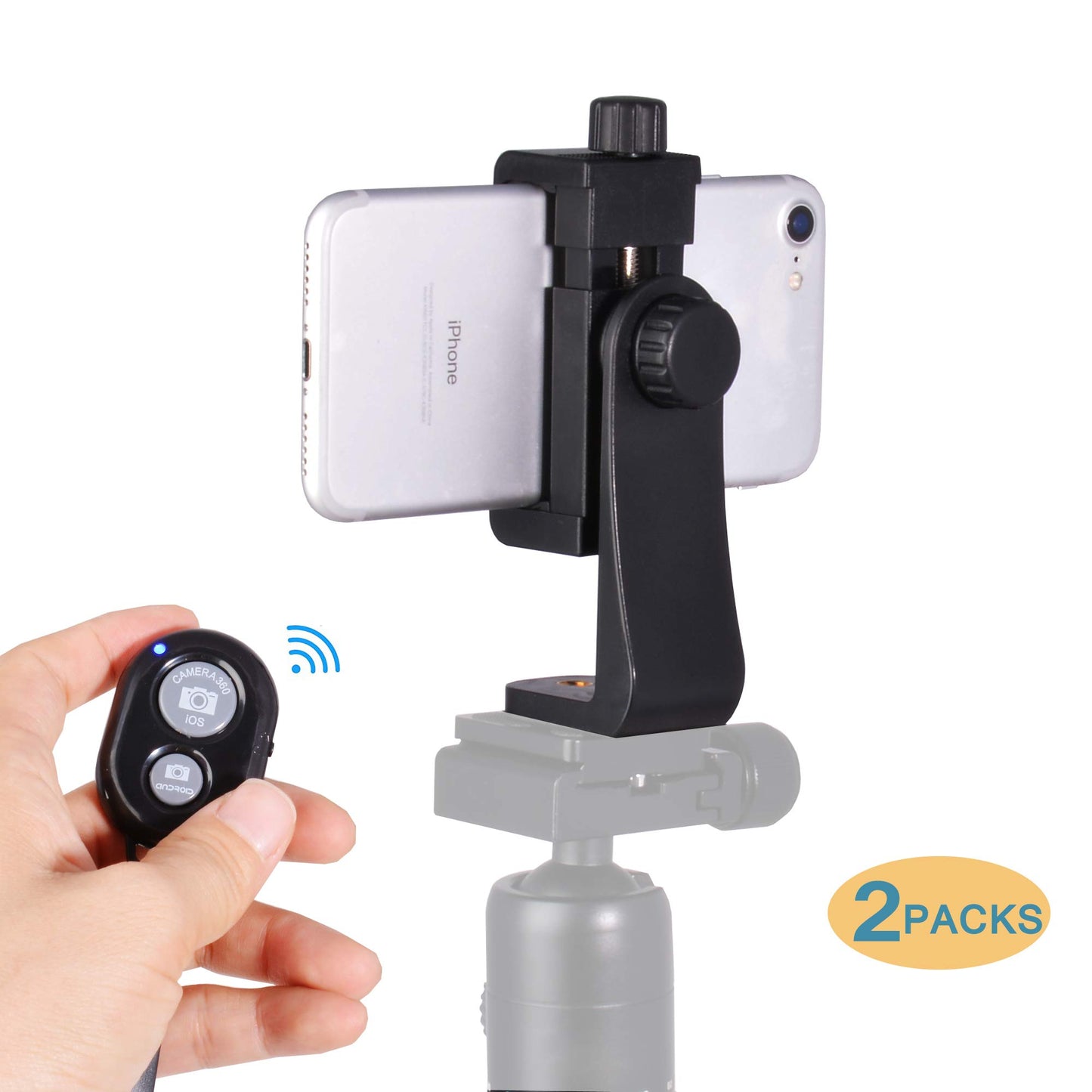 Phone Tripod Mount, 2X Phone Holder for Tripod Adapter with 2xPhone Camera Remote Controller, Phone Clip Holder Compatible with iPhone HTC