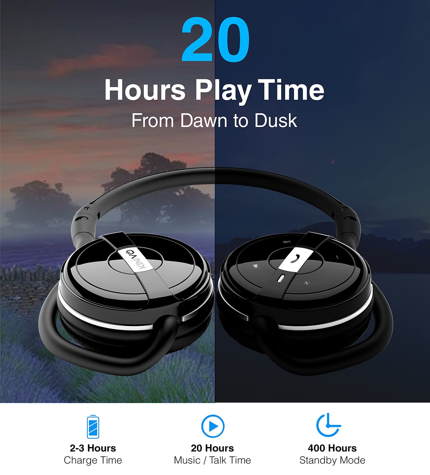 Kinivo BTH240 Bluetooth Headphones (Black, On-Ear, Wireless Music, Hands-Free Calling, Built-in Mic, Foldable, Travel Bag)