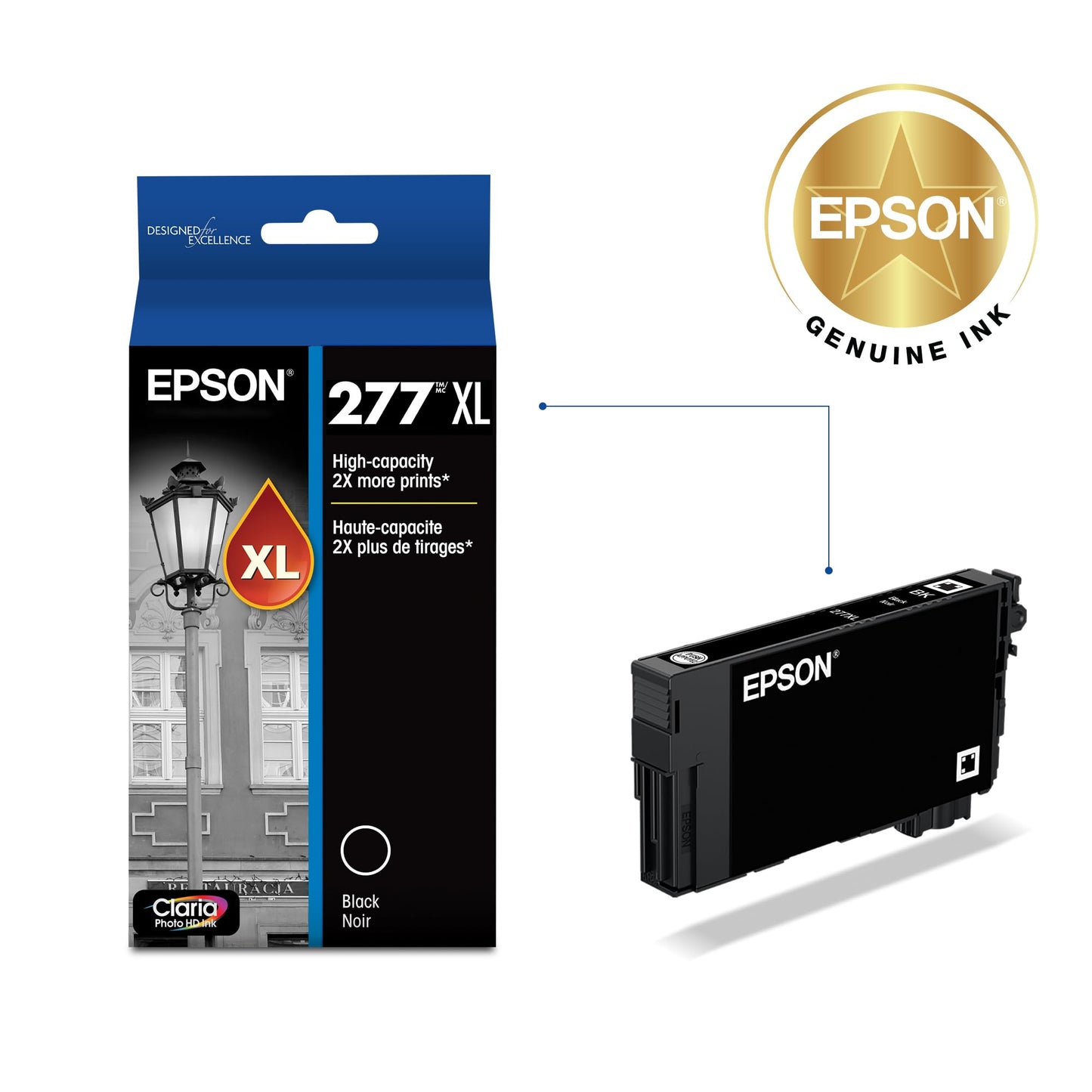 EPSON 277 Claria Photo HD Ink High Capacity Photo Black Cartridge (T277XL120-S) Works with Expression XP-850, 860, 950, 960, 970