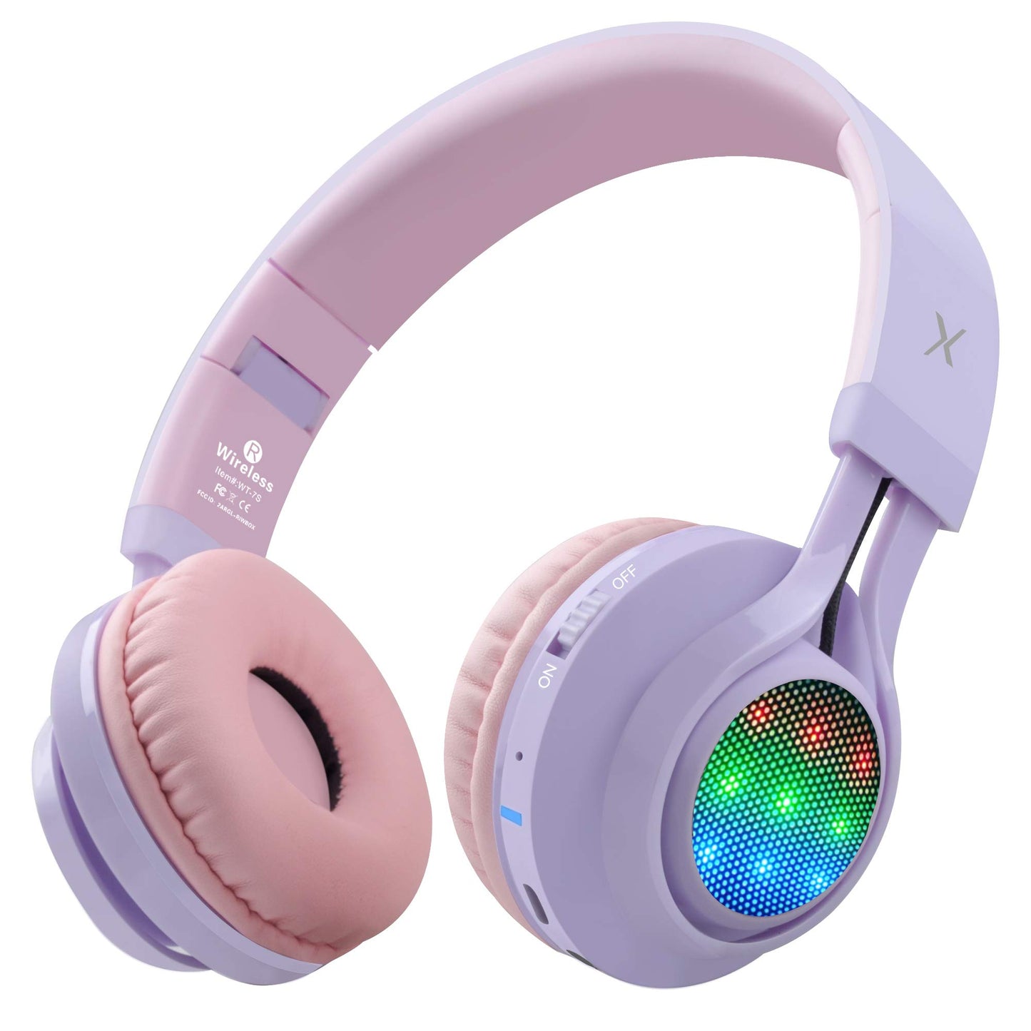 Riwbox WT-7S Kids Bluetooth Headphones Light Up, Foldable Stero Wireless Headset,with Microphone and Volume Control,Comfortable and Durable,for…