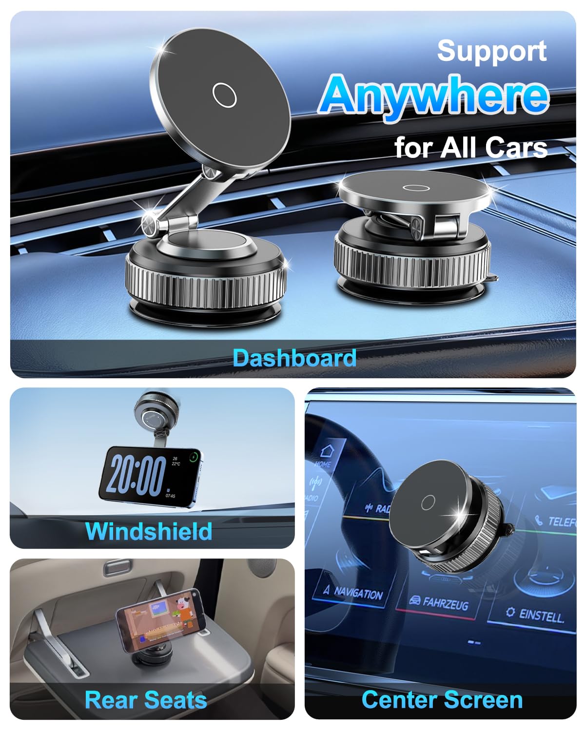 Vacuum Magnetic Car Phone Holder 360° Strongest 120LBS Ultra Suction Cup Phone Mount for MagSafe Dashboard Cell Phone Holders for Your Car/Gym/Mirror