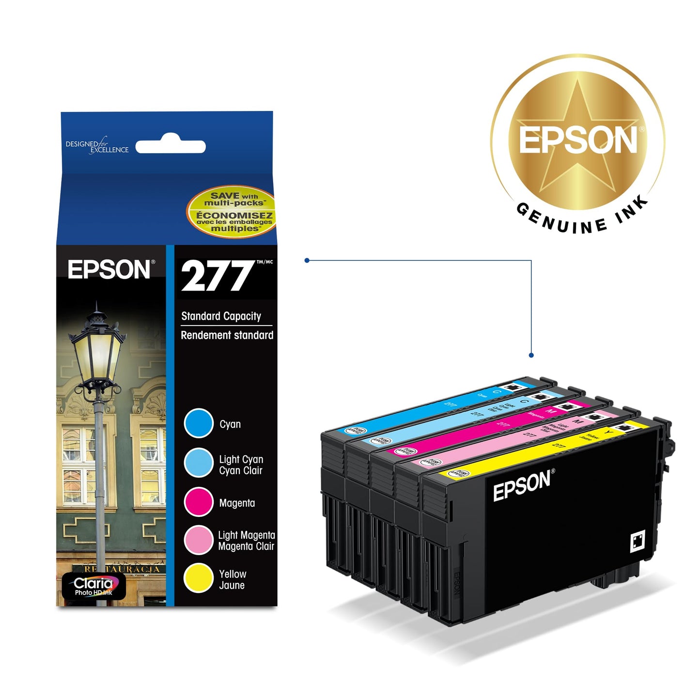 Epson 277 Claria Photo HD Ink Standard Capacity 5 Color Cartridge Combo Pack (T277920-S) Works with Expression XP-850, 860, 950, 960, 970