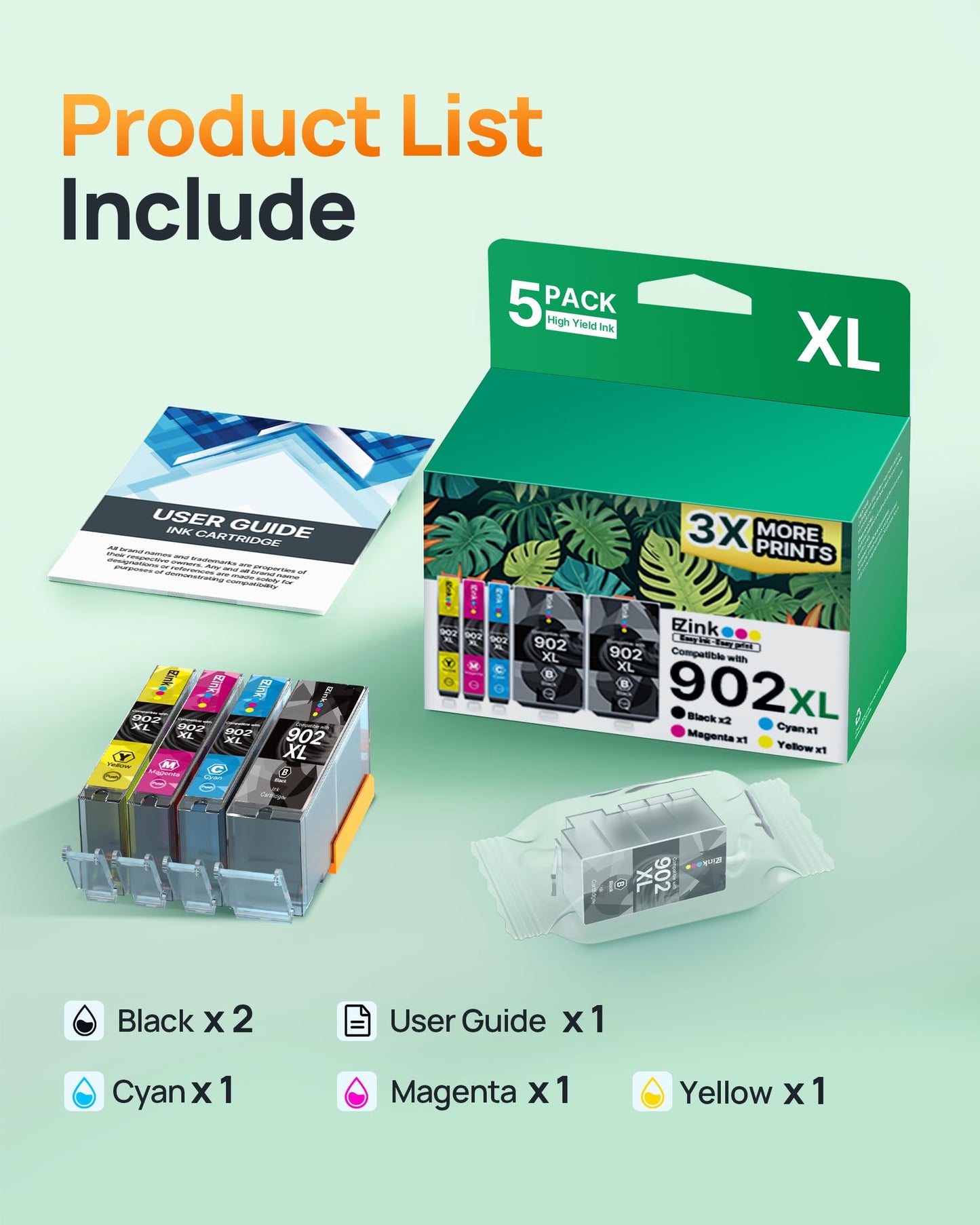 E-Z Ink Compatible 902XL 902 Ink Cartridges for HP Printers Replacement for HP Ink 902XL Black and Color Combo Pack (5 Pack) for Officejet Pro 6978